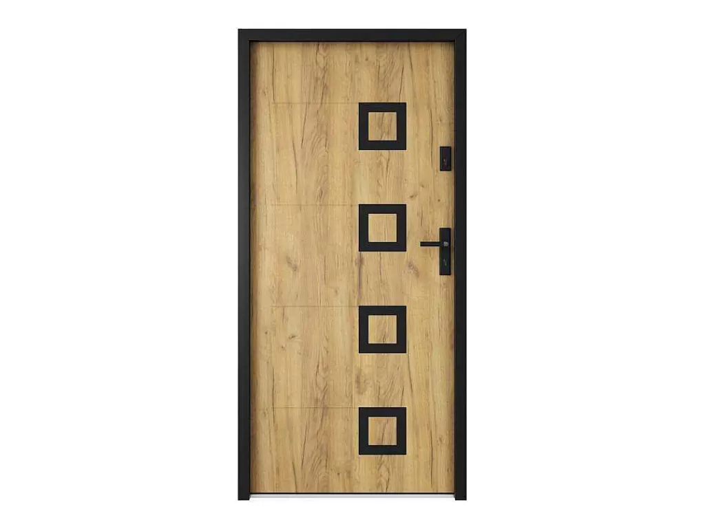 Porta De Entrada*Vente-unique Porta De Entrada Em Aco Inox A207Xl100 Cm Efeito Carvalho, Abertura Para A Esquerda - Tifana