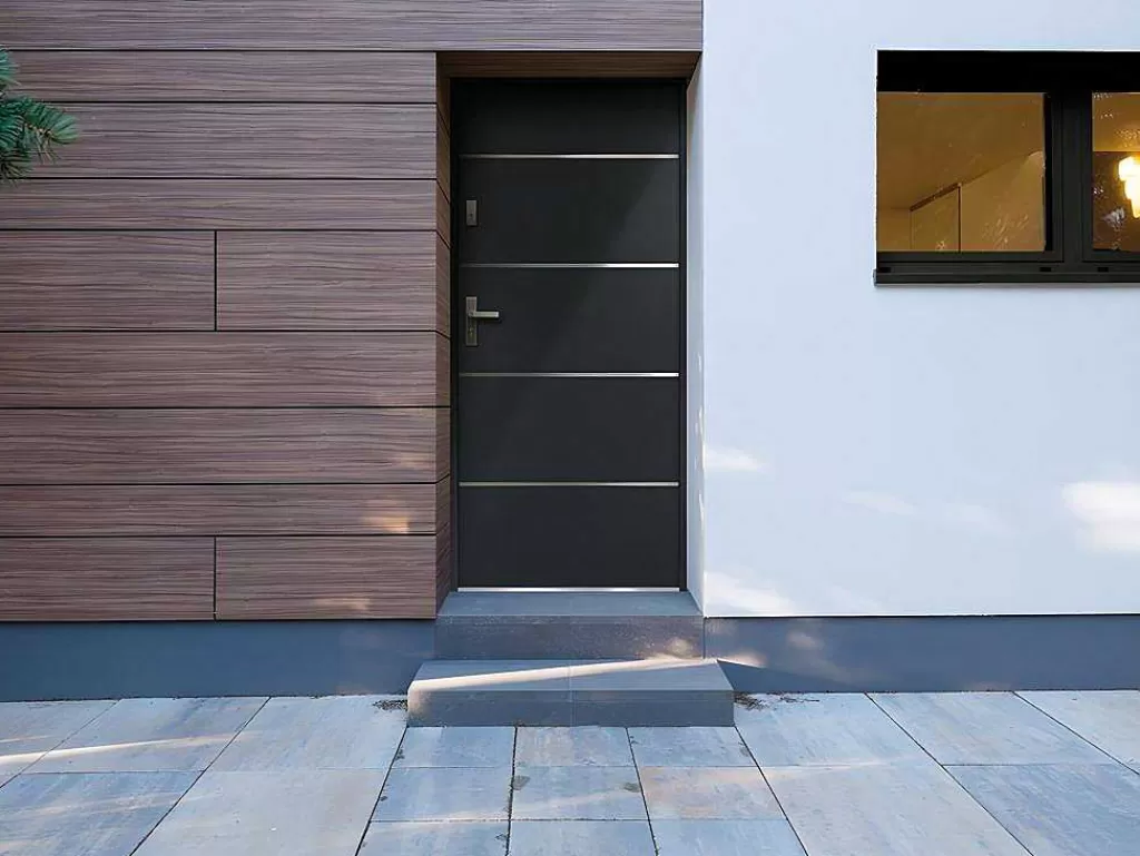 Porta De Entrada*Vente-unique Porta De Entrada Em Aco Macico E Inox De A.207 X L.100 Cm Cor Antracite Com Abertura Para A Direita - Naxara