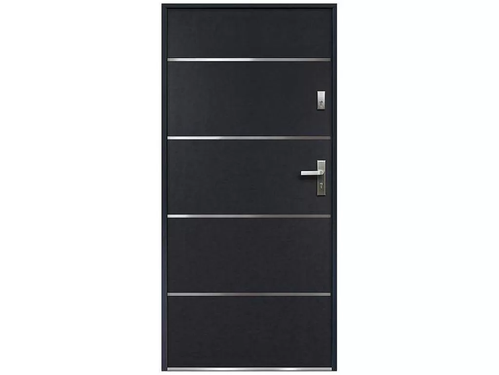 Porta De Entrada*Vente-unique Porta De Entrada Em Aco Macico E Inox De A.207 X L.100 Cm Cor Antracite Com Abertura Para A Esquerda - Naxara