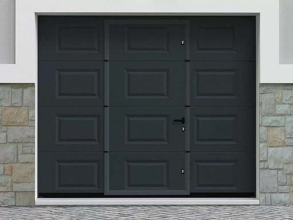 Porta De Garagem*Somfy Porta De Garagem Seccionada Com Motor Com Padrao Quadriculado E Porta Central Antracite - Caopas