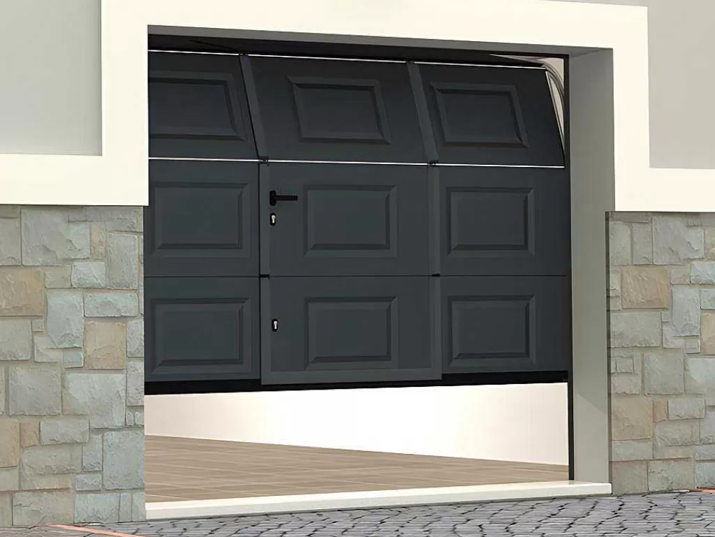 Porta De Garagem*Somfy Porta De Garagem Seccionada Com Motor Com Padrao Quadriculado E Porta Central Antracite - Caopas