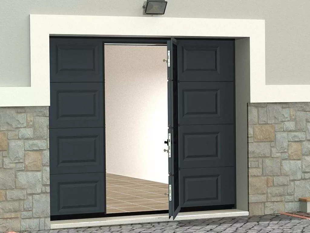 Porta De Garagem*Somfy Porta De Garagem Seccionada Com Motor Com Padrao Quadriculado E Porta Central Antracite - Caopas