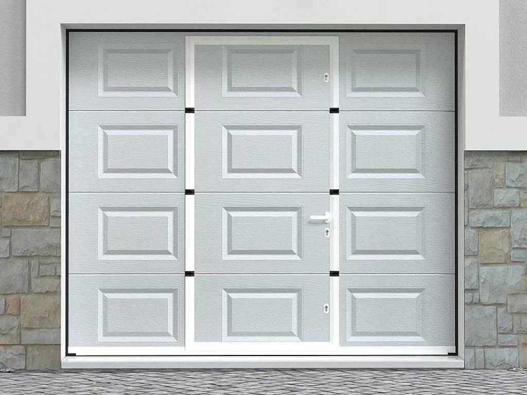 Porta De Garagem*Somfy Porta De Garagem Seccionada Com Motor Com Padrao Quadriculado E Porta Central Branco - Caopas