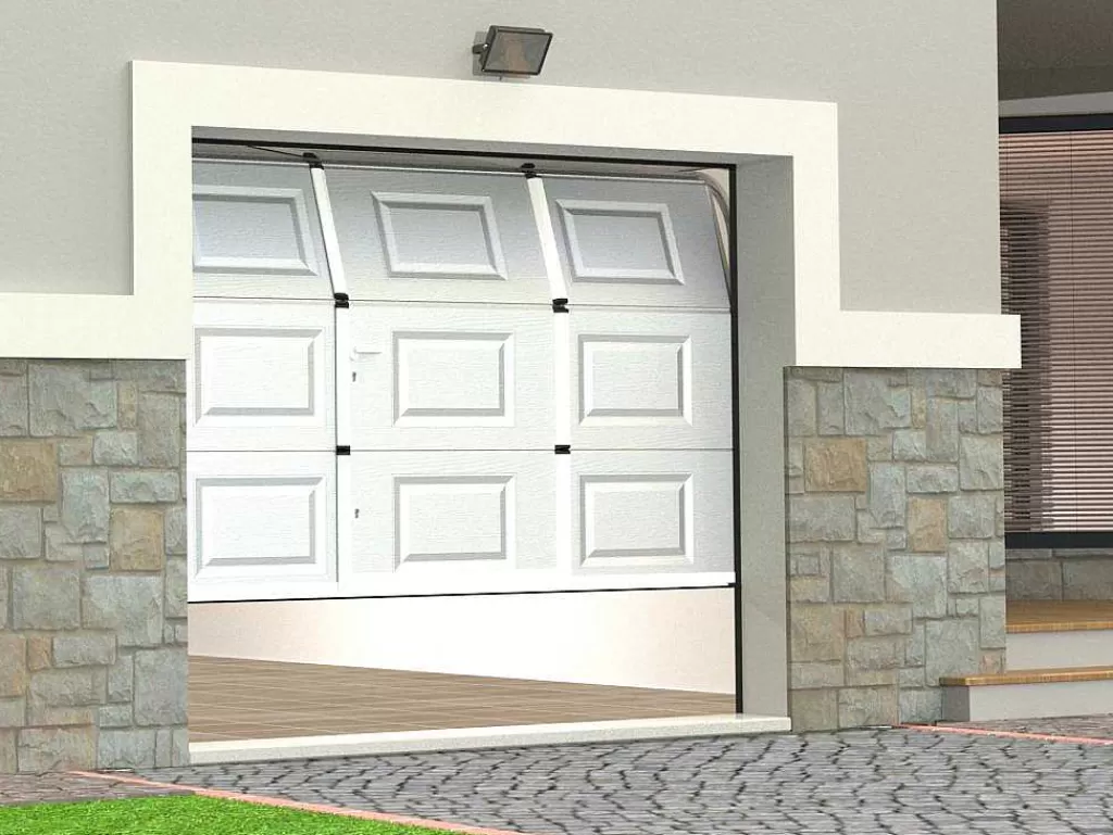 Porta De Garagem*Somfy Porta De Garagem Seccionada Com Motor Com Padrao Quadriculado E Porta Central Branco - Caopas