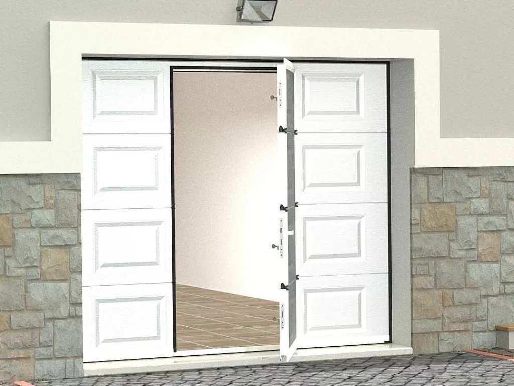 Porta De Garagem*Somfy Porta De Garagem Seccionada Com Motor Com Padrao Quadriculado E Porta Central Branco - Caopas