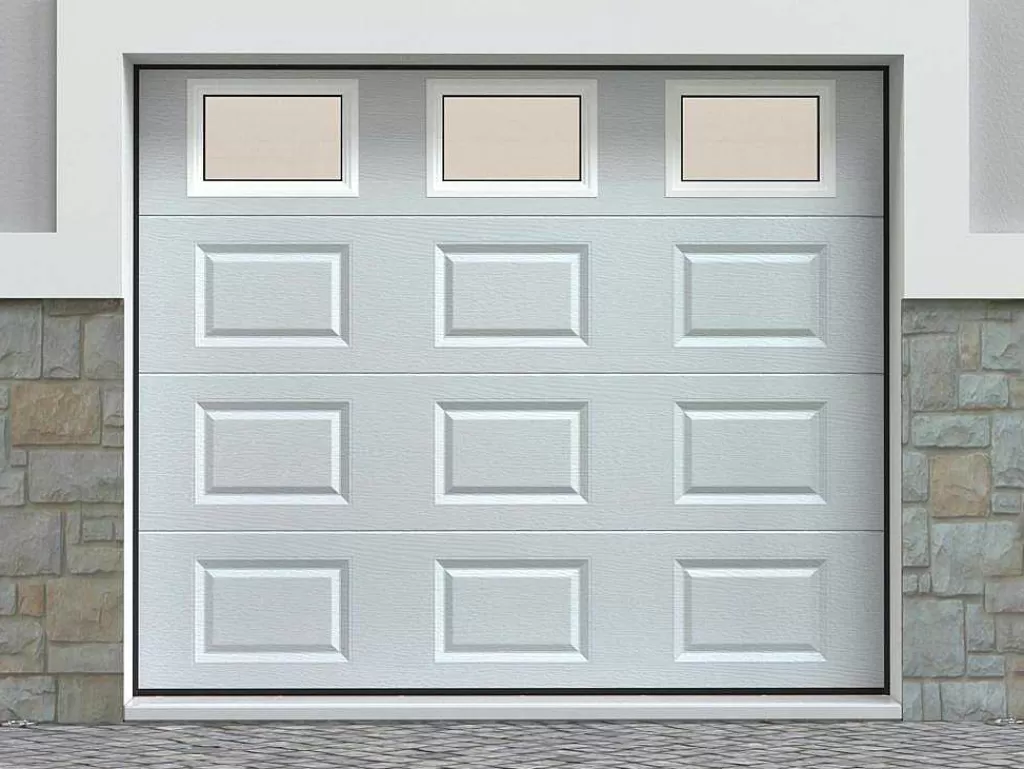 Porta De Garagem*Somfy Porta De Garagem Seccionada Com Padrao Quadriculado Branco Com Janelas Motor - Caopas