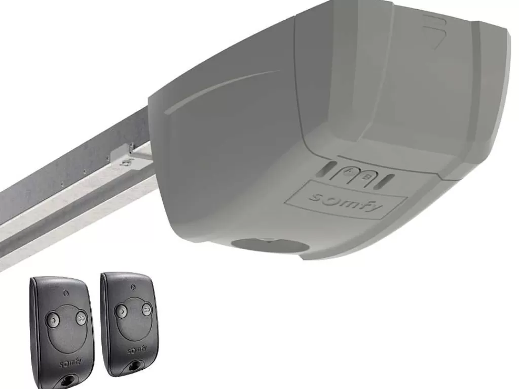 Porta De Garagem*Somfy Porta De Garagem Seccionada Com Padrao Quadriculado Branco Com Janelas Motor - Caopas