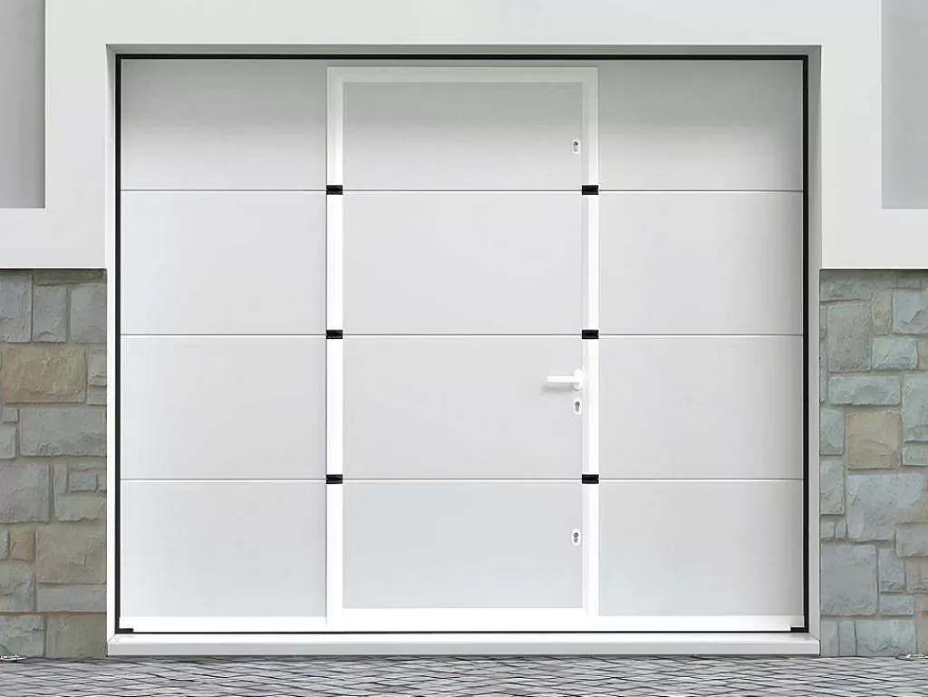Porta De Garagem*Somfy Porta De Garagem Seccionada Efeito Liso Com Porta Central Branco Com Motor - Lavega