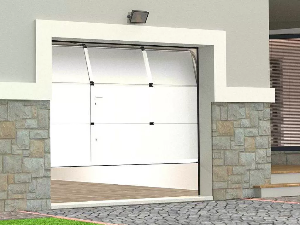 Porta De Garagem*Somfy Porta De Garagem Seccionada Efeito Liso Com Porta Central Branco Com Motor - Lavega