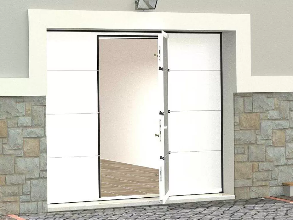 Porta De Garagem*Somfy Porta De Garagem Seccionada Efeito Liso Com Porta Central Branco Com Motor - Lavega