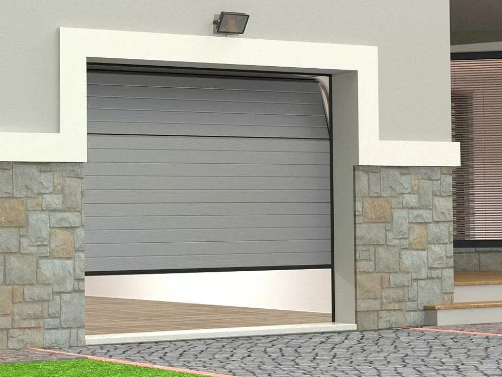 Porta De Garagem*Vente-unique Porta De Garagem Seccionada Efeito Ranhurado Cinza Motorizado - Noria