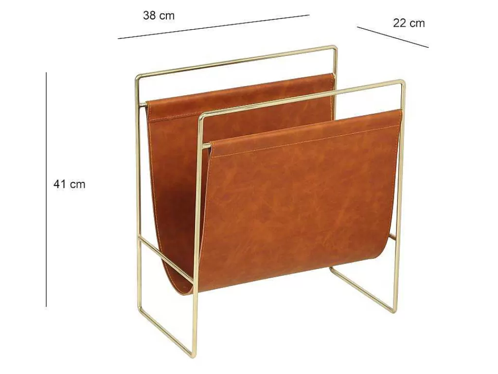 Acessórios De Arrumação*OZAIA Porta-Revistas Vintage Em Pele Sintética C38 X L22 X A41 Cm, Metal E Pele Sintética Castanha - Ferri