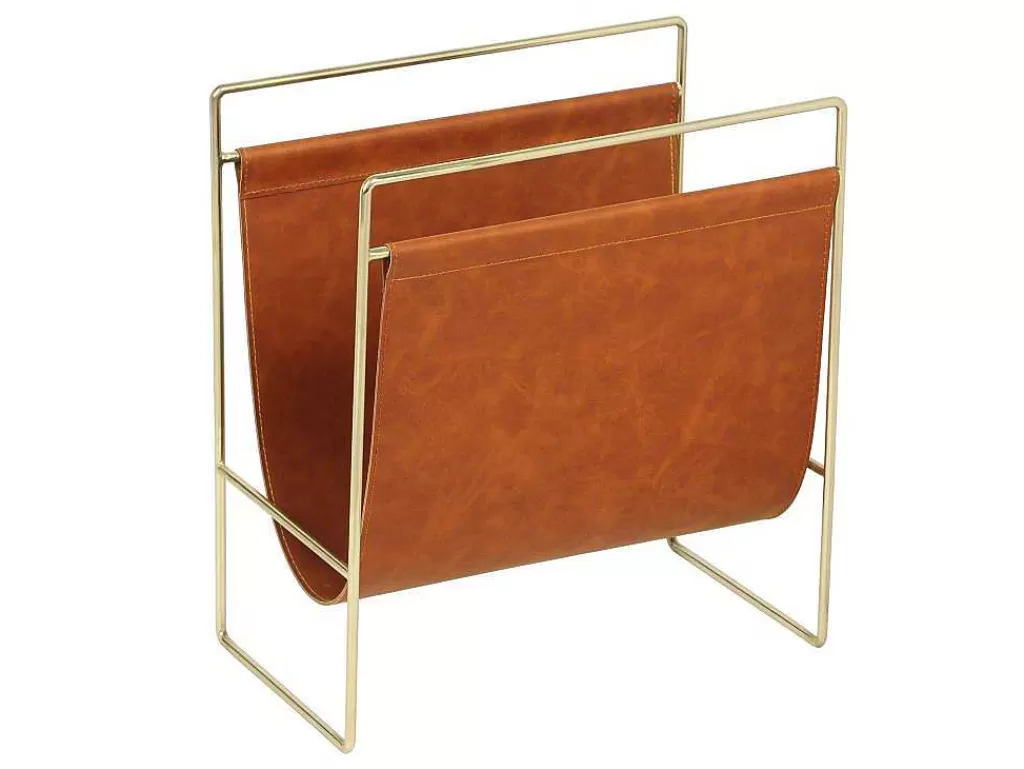 Acessórios De Arrumação*OZAIA Porta-Revistas Vintage Em Pele Sintética C38 X L22 X A41 Cm, Metal E Pele Sintética Castanha - Ferri