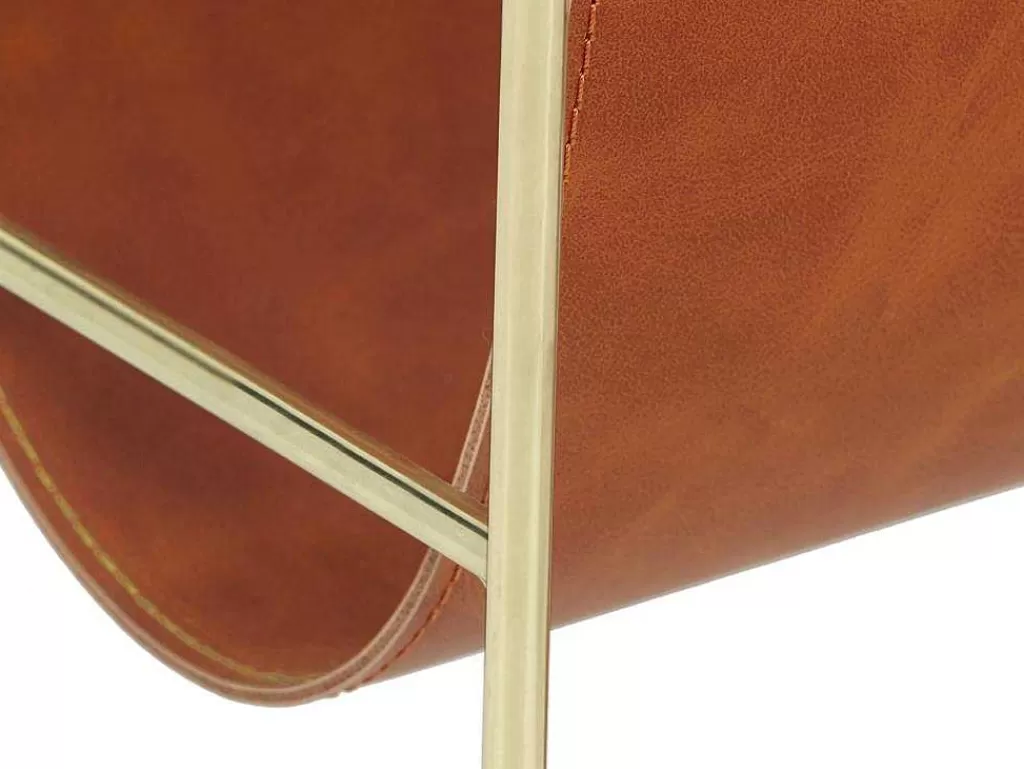 Acessórios De Arrumação*OZAIA Porta-Revistas Vintage Em Pele Sintética C38 X L22 X A41 Cm, Metal E Pele Sintética Castanha - Ferri