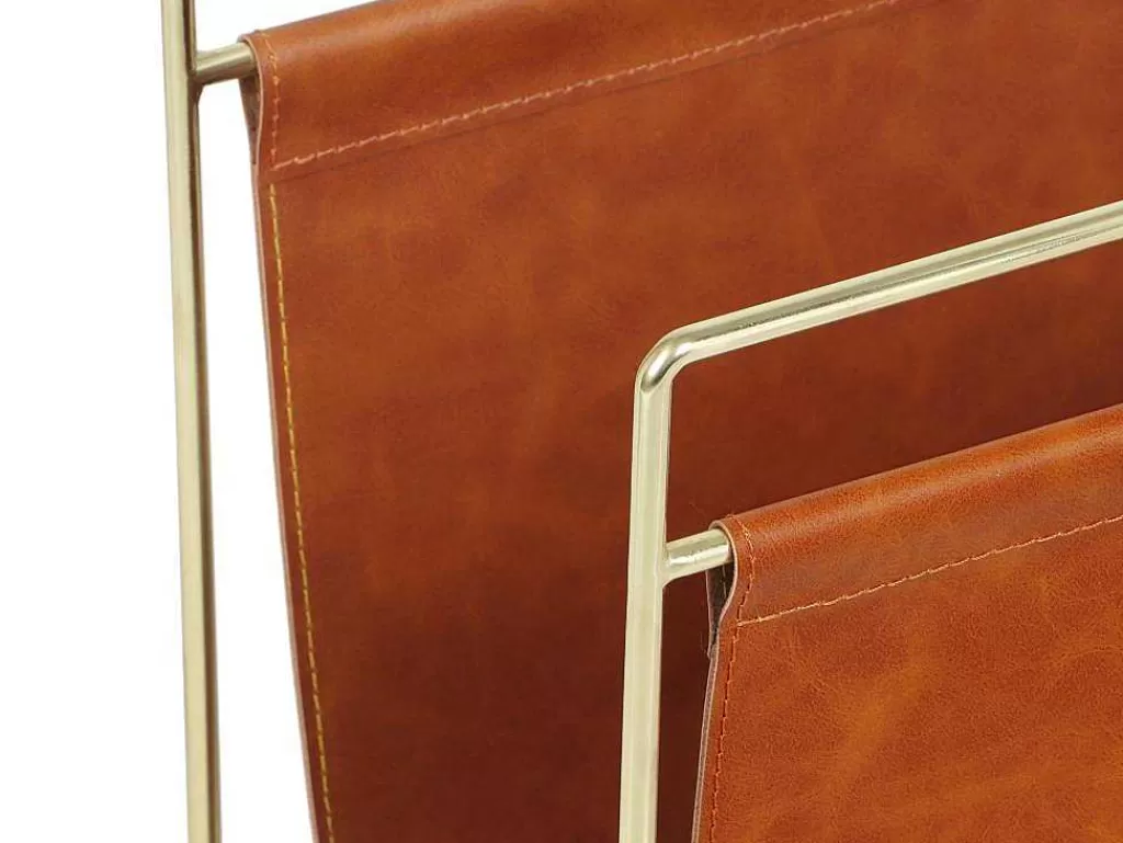 Acessórios De Arrumação*OZAIA Porta-Revistas Vintage Em Pele Sintética C38 X L22 X A41 Cm, Metal E Pele Sintética Castanha - Ferri