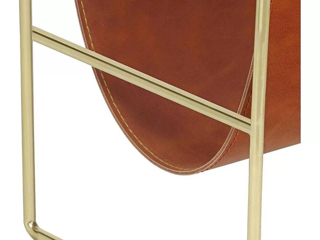 Acessórios De Arrumação*OZAIA Porta-Revistas Vintage Em Pele Sintética C38 X L22 X A41 Cm, Metal E Pele Sintética Castanha - Ferri