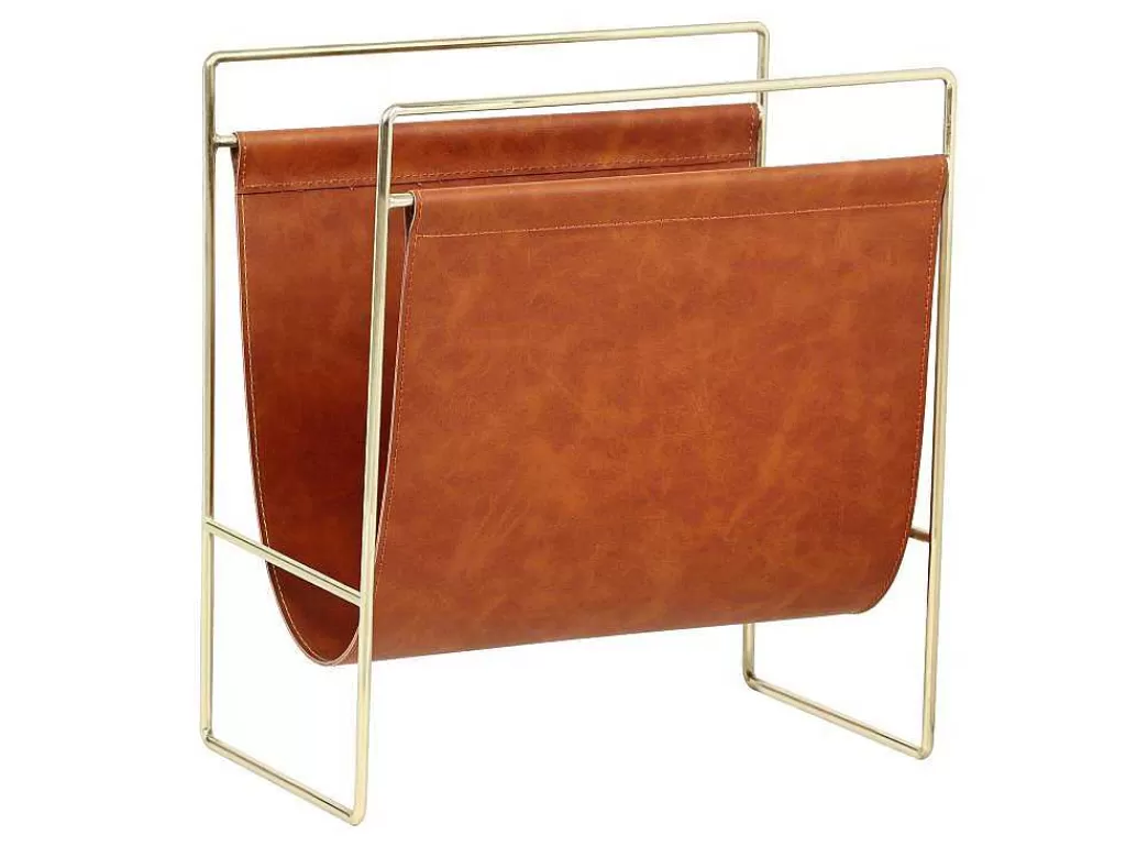 Acessórios De Arrumação*OZAIA Porta-Revistas Vintage Em Pele Sintética C38 X L22 X A41 Cm, Metal E Pele Sintética Castanha - Ferri
