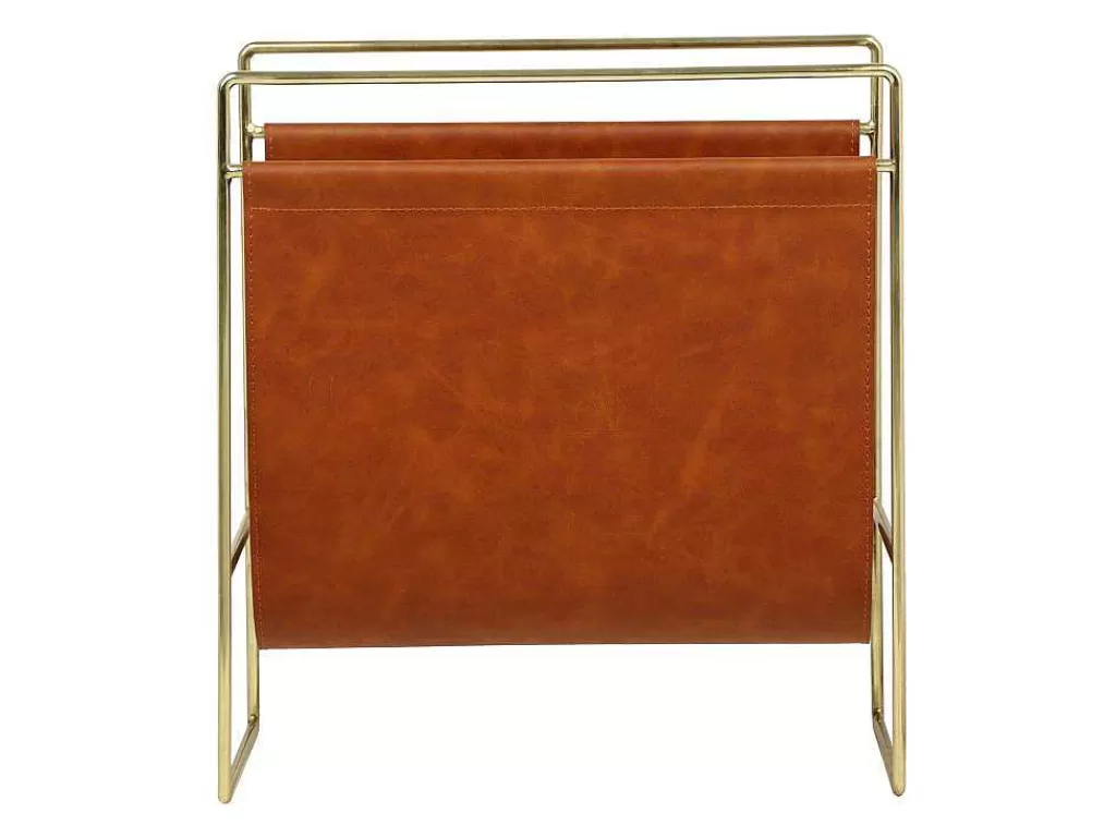 Acessórios De Arrumação*OZAIA Porta-Revistas Vintage Em Pele Sintética C38 X L22 X A41 Cm, Metal E Pele Sintética Castanha - Ferri
