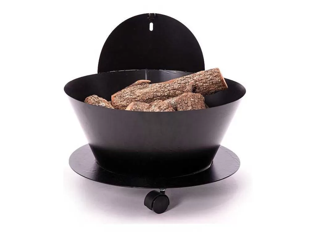 Abrigos De Jardim*Purline Porte Buches En Acier Noir Avec Couvercle Et Roues