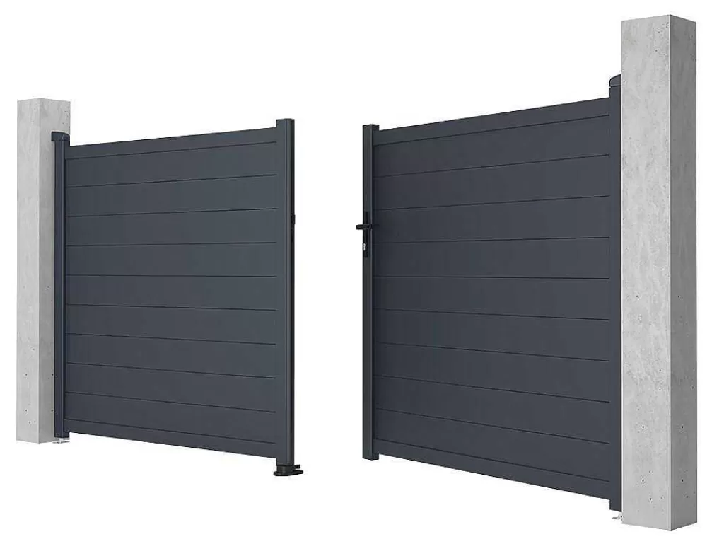 Porta E Portão*EXPERTLAND Portão De Batente Antracite Em Aluminio De C350 X A158 Cm - Nazario