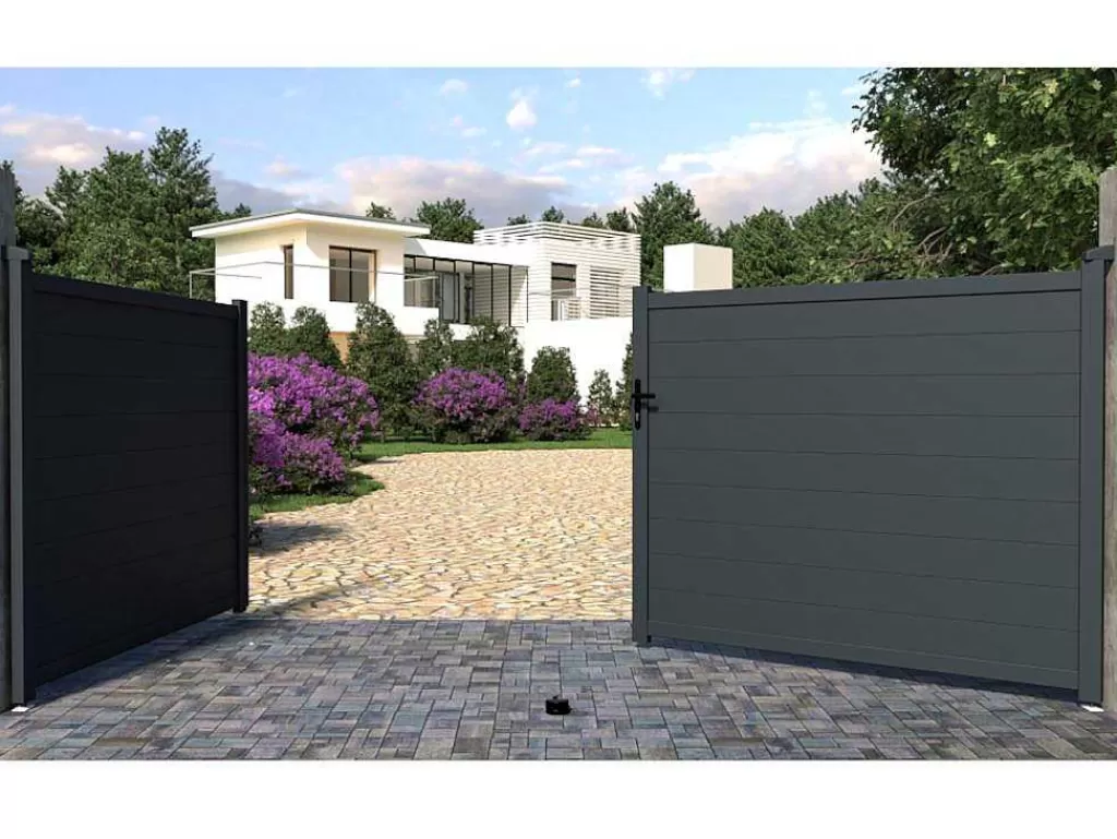Porta E Portão*EXPERTLAND Portão De Batente Antracite Em Aluminio De C392 X A158 Cm - Nazario