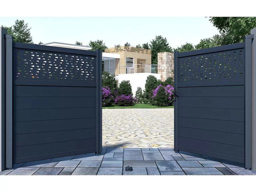 Porta E Portão*EXPERTLAND Portão De Batente Em Aluminio Semiperfurado Com Motivos De C305 X A166 Cm Cor Antracite - Bazio