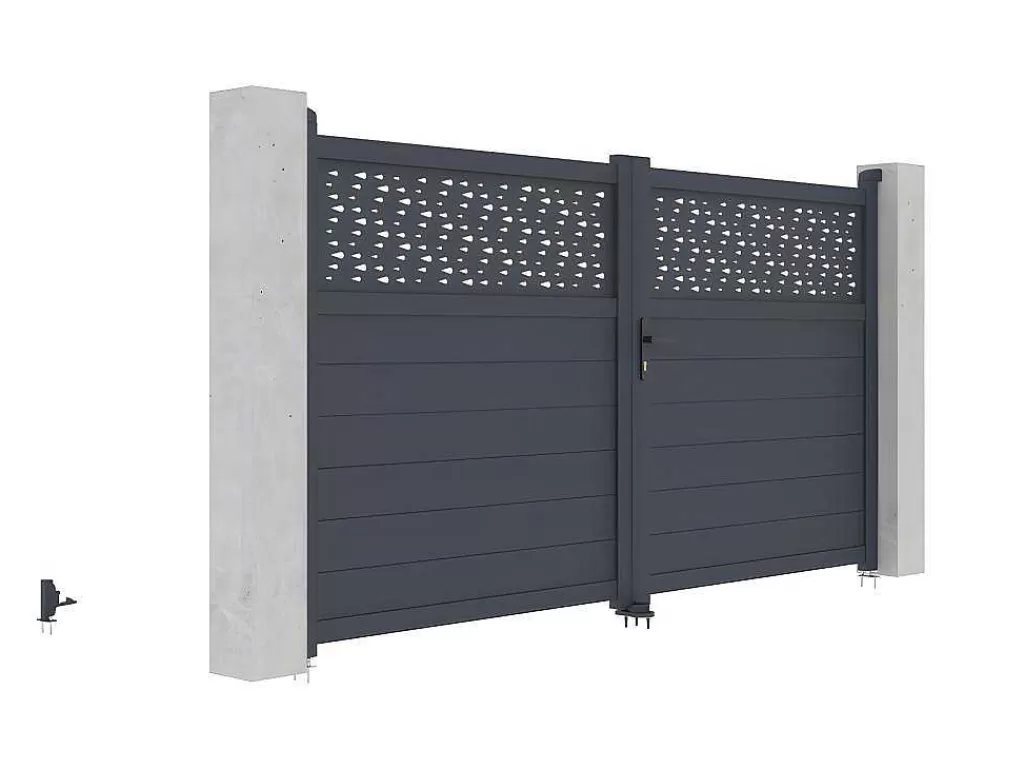 Porta E Portão*EXPERTLAND Portão De Batente Em Aluminio Semiperfurado Com Motivos De C305 X A166 Cm Cor Antracite - Bazio
