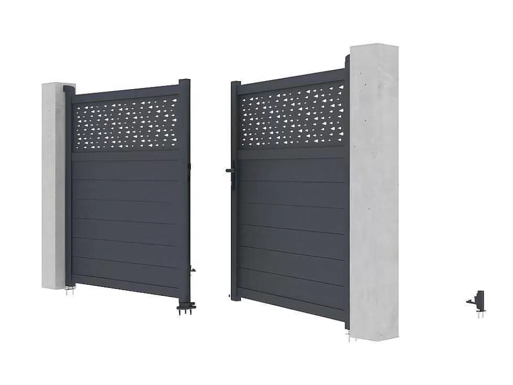 Porta E Portão*EXPERTLAND Portão De Batente Em Aluminio Semiperfurado Com Motivos De C305 X A166 Cm Cor Antracite - Bazio