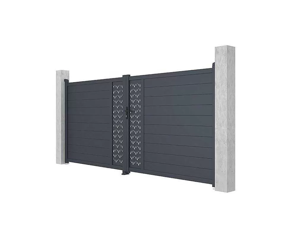 Porta E Portão*EXPERTLAND Portão De Batente Em Aluminio Semiperfurado Com Motivos De C397 X A181 Cm Cor Antracite - Gregor