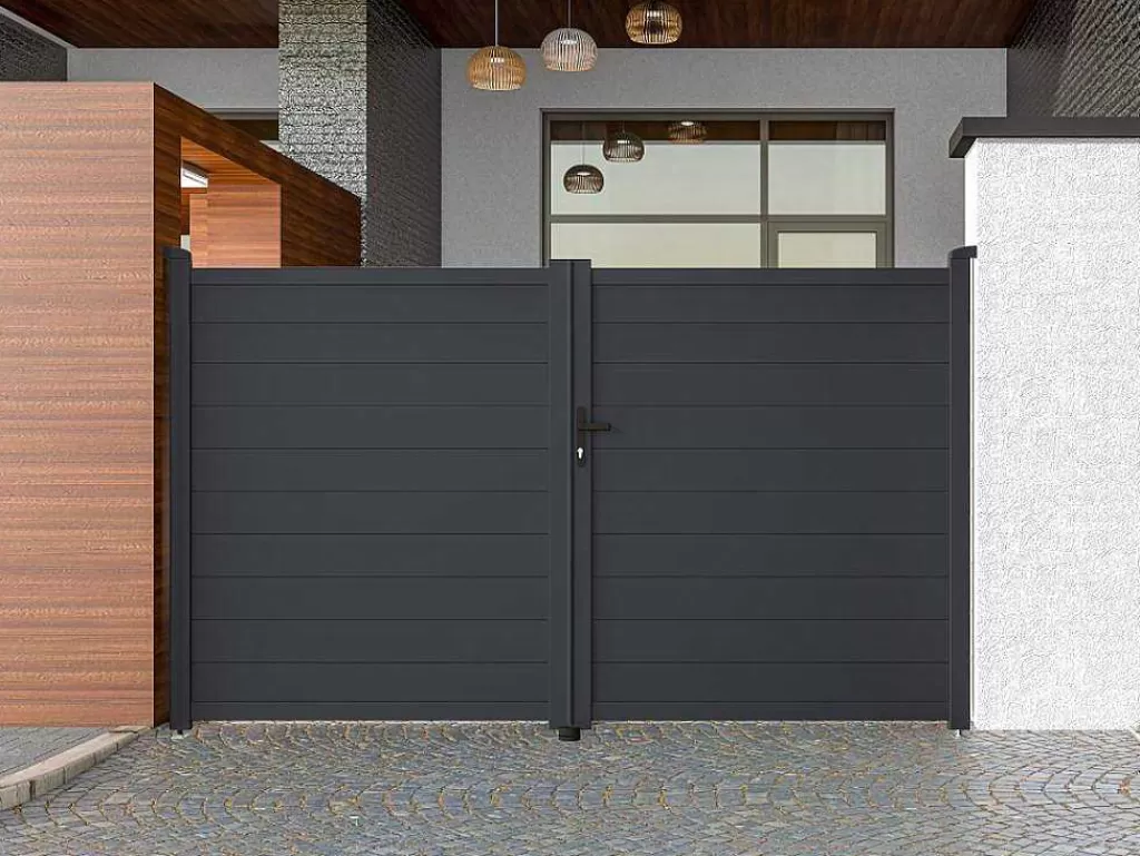Porta E Portão*EXPERTLAND Portão De Batente Motorizado Em Aluminio Antracite De C306 X A181 Cm - Nazario
