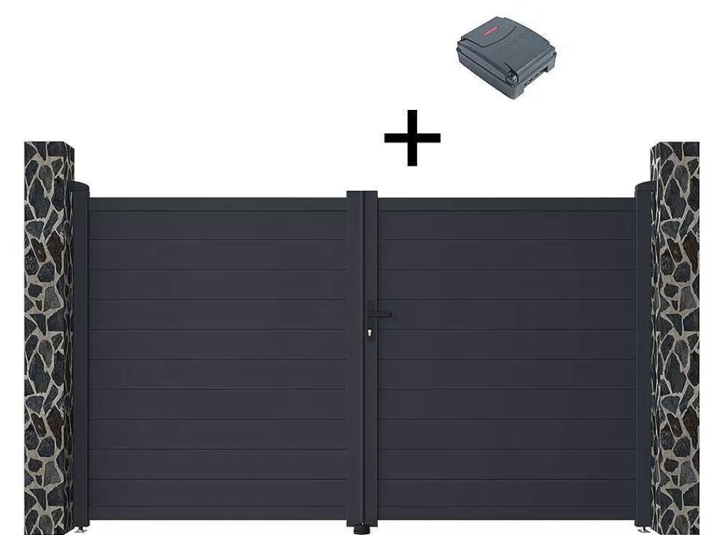 Porta E Portão*EXPERTLAND Portão De Batente Motorizado Em Aluminio Antracite De C306 X A181 Cm - Nazario