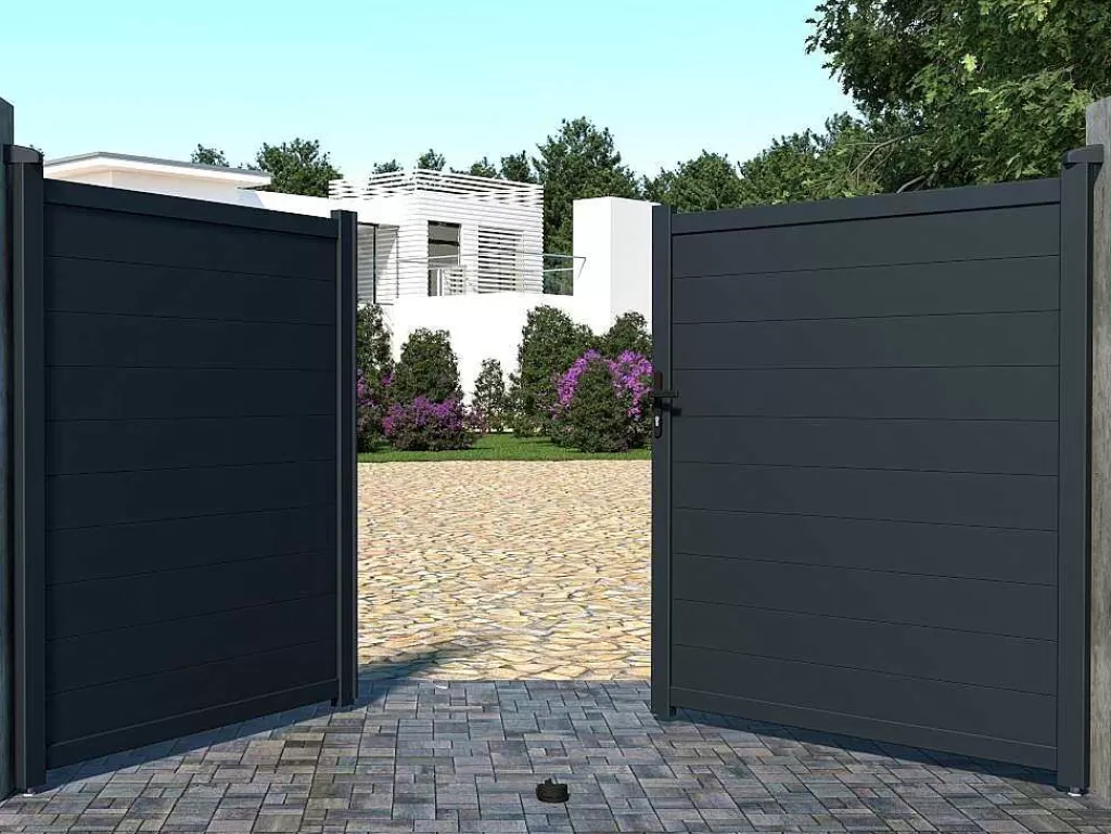 Porta E Portão*EXPERTLAND Portão De Batente Motorizado Em Aluminio Antracite De C306 X A181 Cm - Nazario