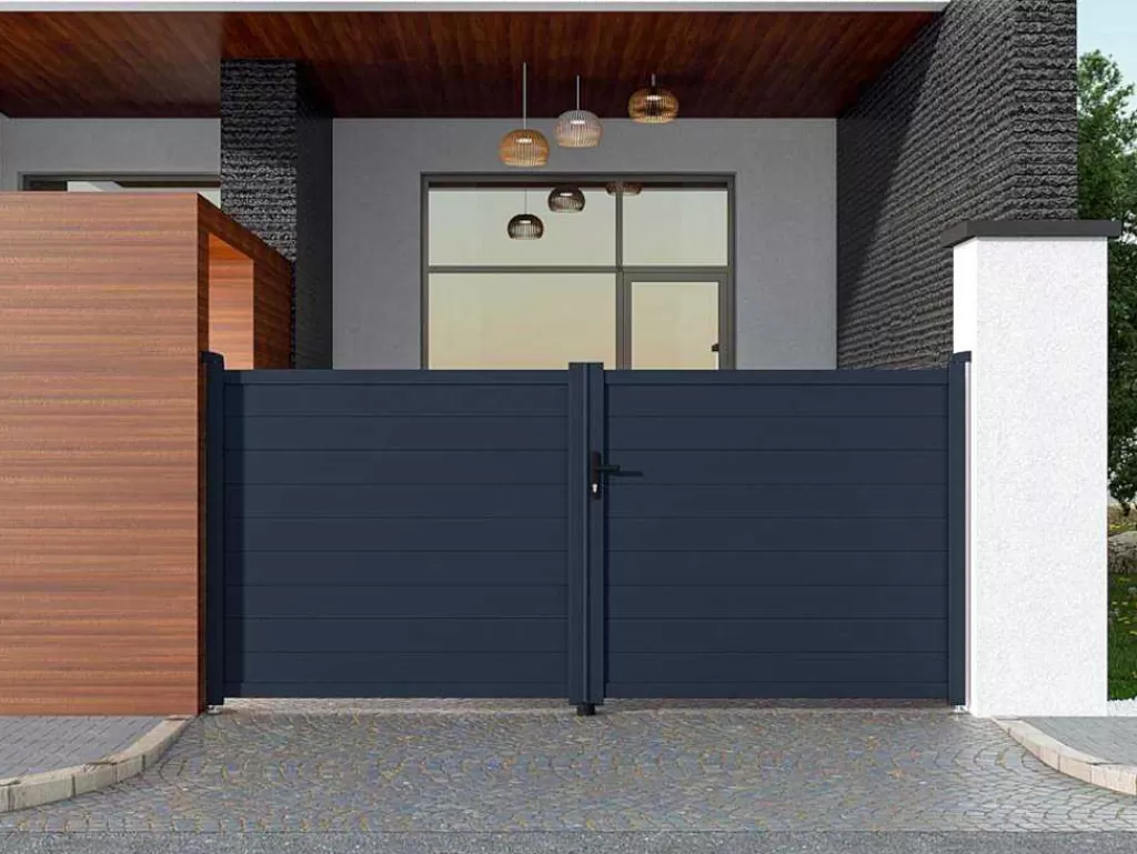 Porta E Portão*EXPERTLAND Portão De Batente Motorizado Em Aluminio Antracite De C355 X A166 Cm - Nazario
