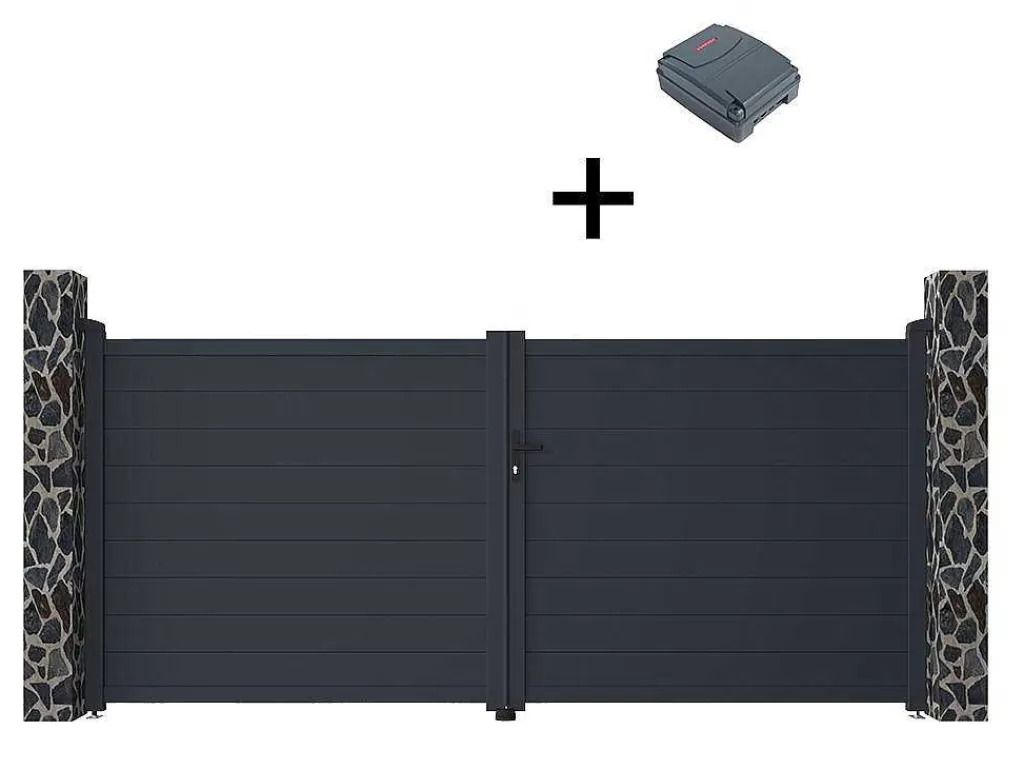 Porta E Portão*EXPERTLAND Portão De Batente Motorizado Em Aluminio Antracite De C355 X A166 Cm - Nazario