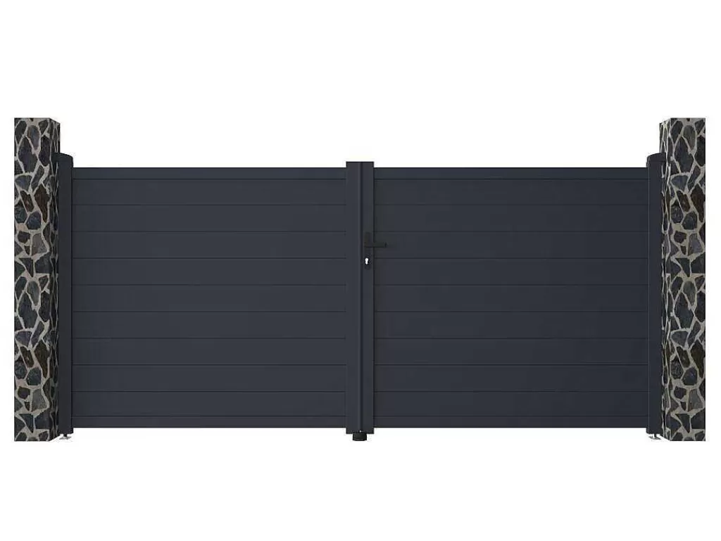 Porta E Portão*EXPERTLAND Portão De Batente Motorizado Em Aluminio Antracite De C355 X A166 Cm - Nazario