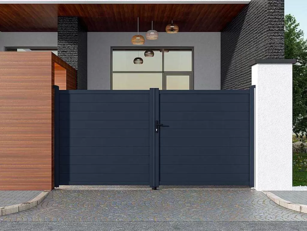 Porta E Portão*EXPERTLAND Portão De Batente Motorizado Em Aluminio Antracite De C355 X A181 Cm - Nazario