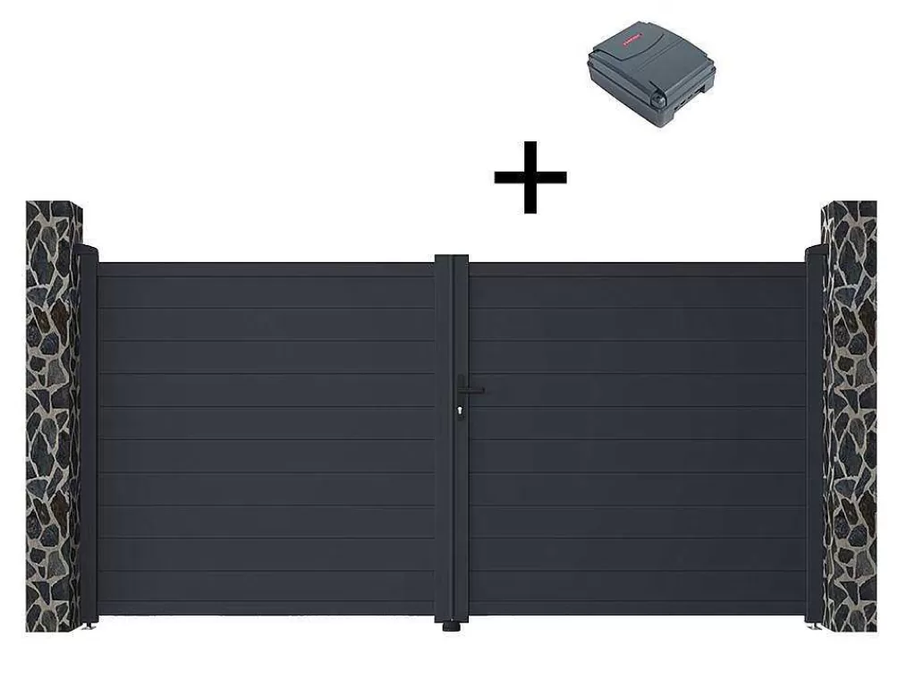 Porta E Portão*EXPERTLAND Portão De Batente Motorizado Em Aluminio Antracite De C355 X A181 Cm - Nazario