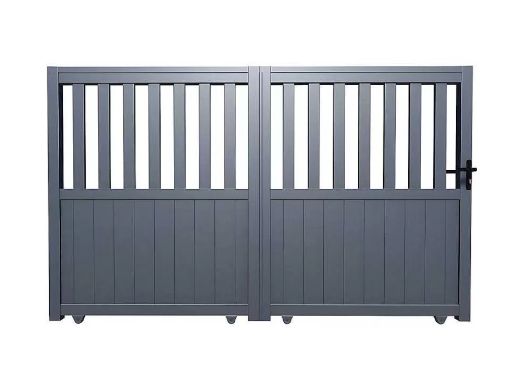 Porta E Portão*EXPERTLAND Portão De Correr Em Aluminio Perfurado De L343 X A140 Cm Cor Antracite Em Kit - Tarnos Ii