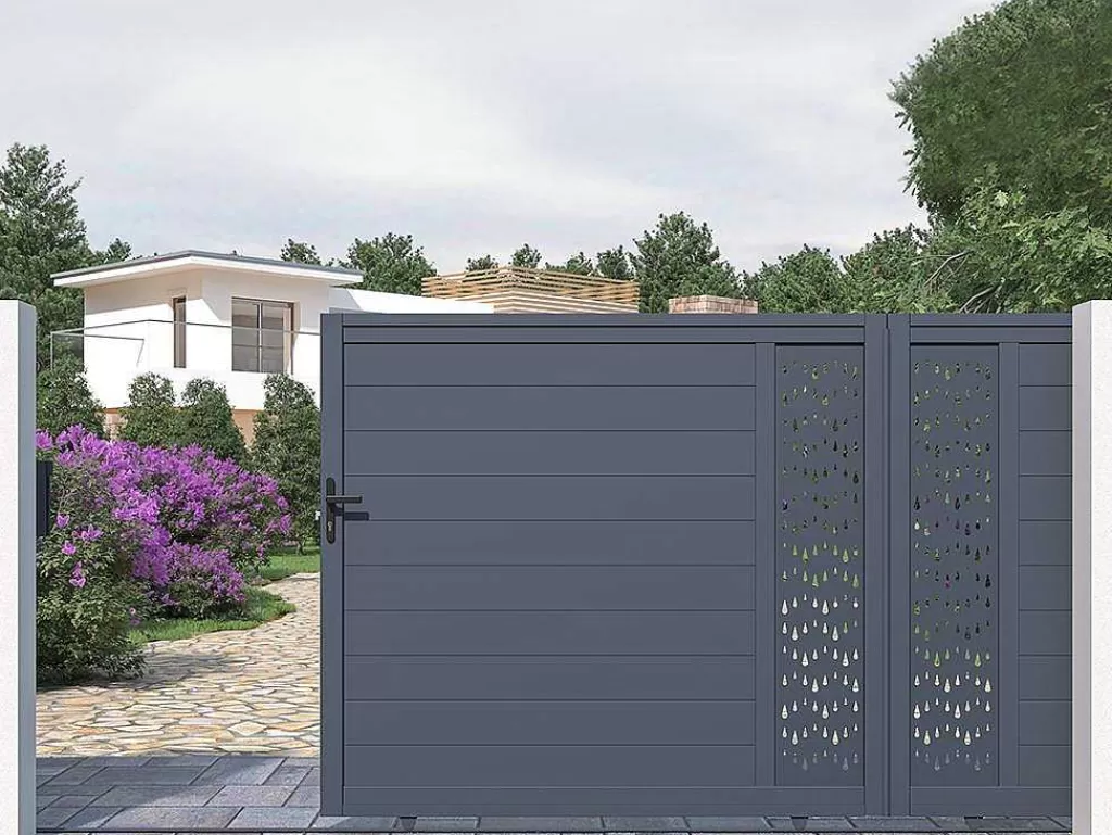Porta E Portão*EXPERTLAND Portão De Correr Em Aluminio Semiperfurado Com Motivos De C416 X A180 Cm Cor Antracite - Gregor