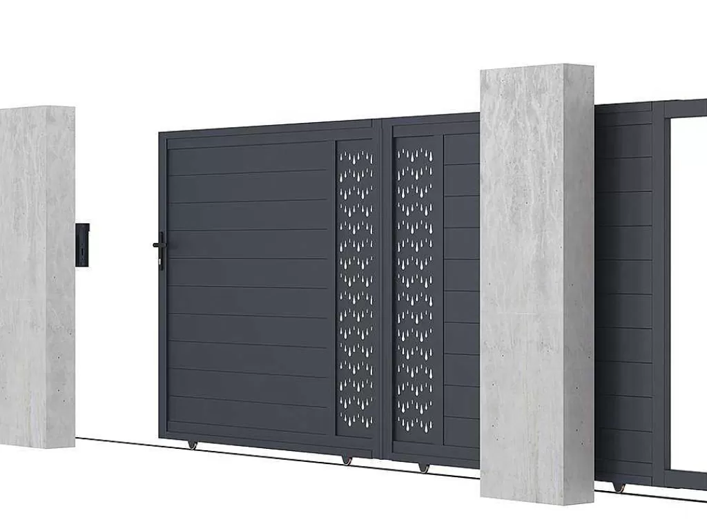 Porta E Portão*EXPERTLAND Portão De Correr Em Aluminio Semiperfurado Com Motivos De C416 X A180 Cm Cor Antracite - Gregor