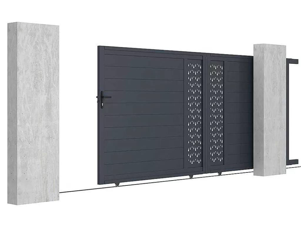 Porta E Portão*EXPERTLAND Portão De Correr Em Aluminio Semiperfurado Com Motivos De C416 X A180 Cm Cor Antracite - Gregor