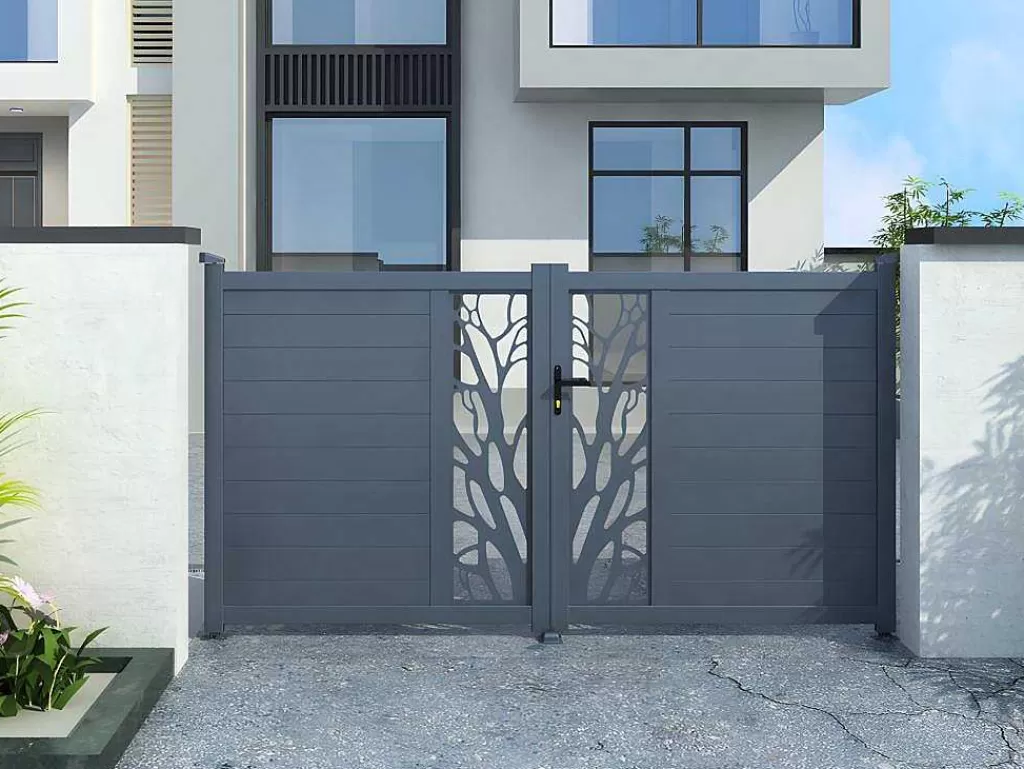 Porta E Portão*EXPERTLAND Portão Eletrico De Batente Em Aluminio Semiperfurado Com Motivos De L350 X A164 Cm Cor Antracite Em Kit - Labrit Ii