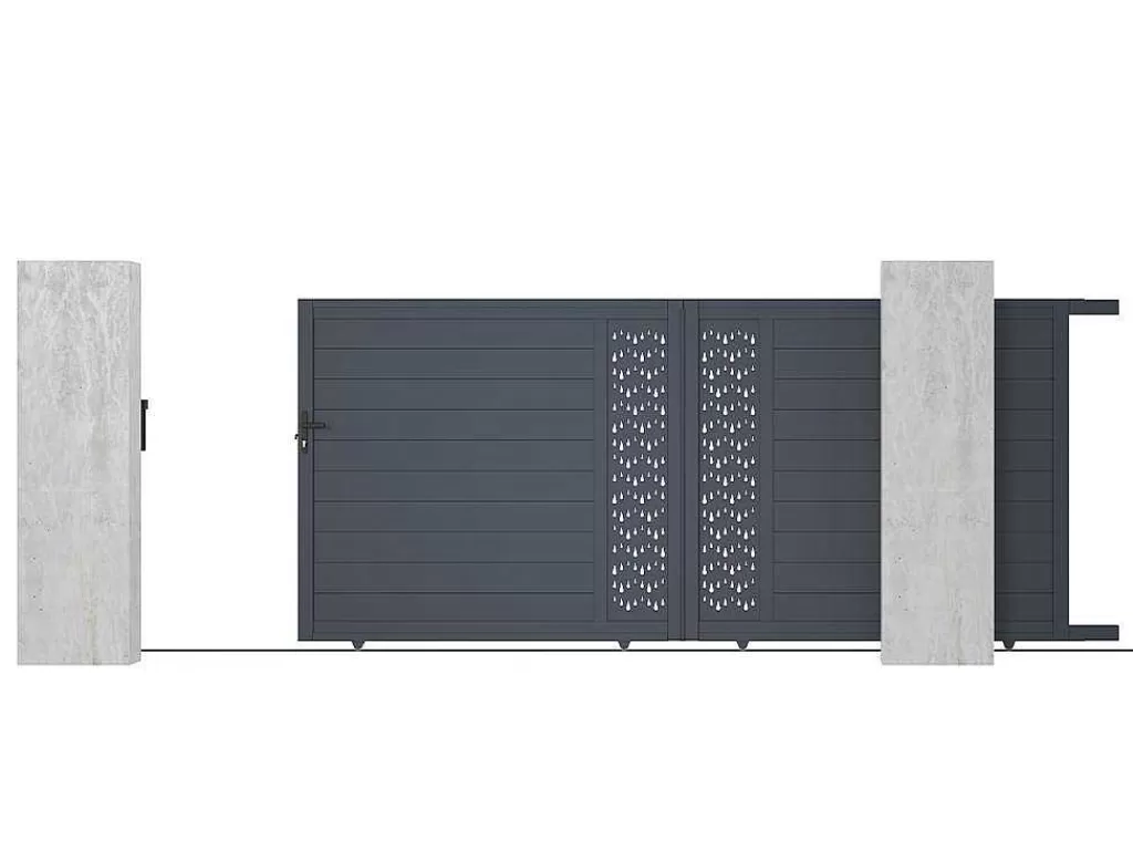 Porta E Portão*EXPERTLAND Portão Eletrico De Correr Em Aluminio Semiperfurado Com Motivos De C416 X A180 Cm Cor Antracite - Gregor