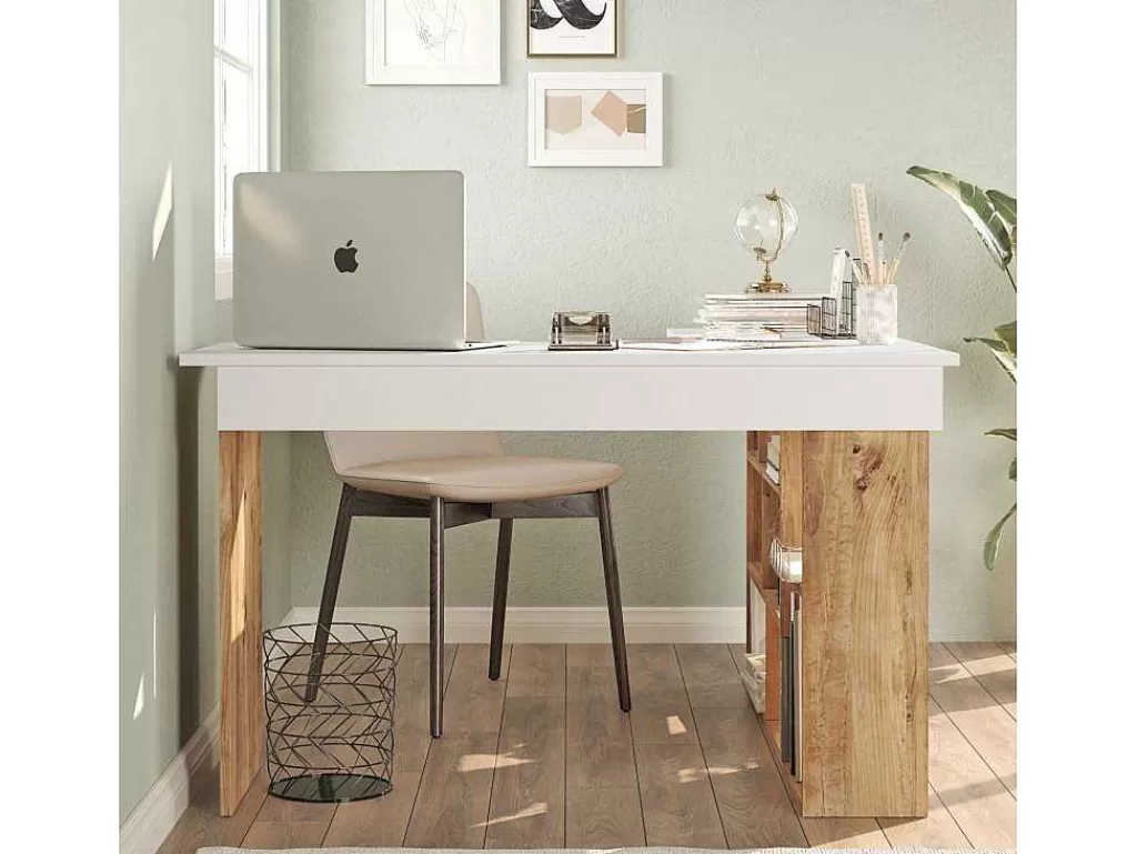 Secretária*Venprodin Prateleiras Tywin Para Mesa Moderna - - Pinho 115 Cm - Branco