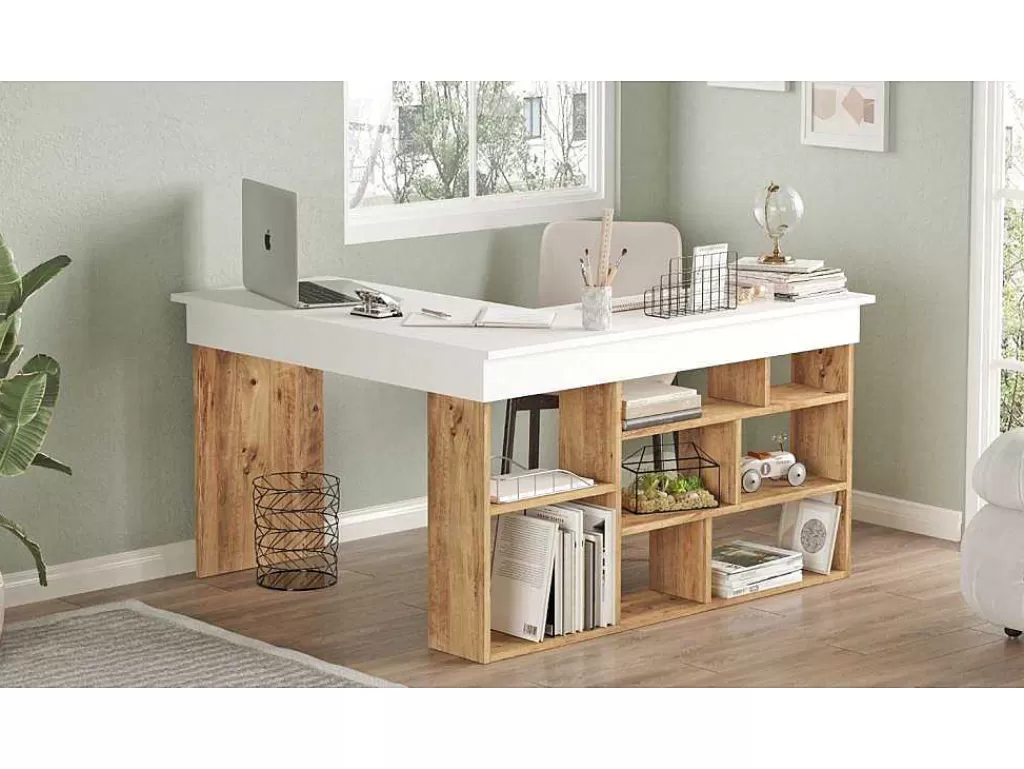 Secretária*Venprodin Prateleiras Tywin Para Mesa Moderna - - Pinho 115 Cm - Branco