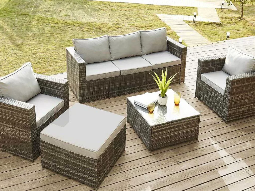 Conjunto Relax De Jardim*MYLIA Pufe De Jardim Em Resina Entrancada Cinzento - Anori