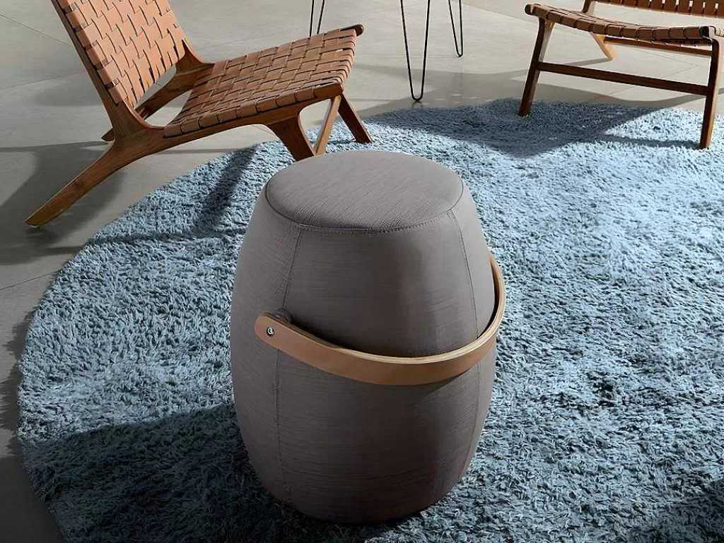 Promoções Sofás & Poltronas*Angel Cerda Puff Estofado Em Tecido Cinzento Com Asa Articulada Em Contraplacado De Carvalho. 5074
