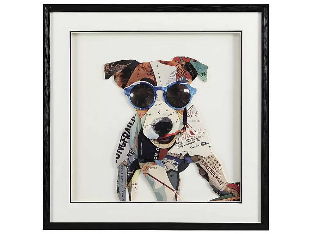 Quadro*OZAIA Quadro Multicolor Colagem Cao Efeito 3D Com Moldura Preta De 60 X 60 Cm - Mambo