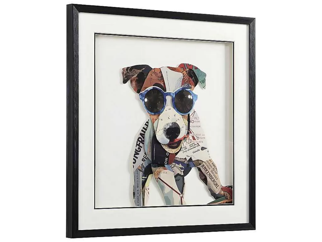 Quadro*OZAIA Quadro Multicolor Colagem Cao Efeito 3D Com Moldura Preta De 60 X 60 Cm - Mambo