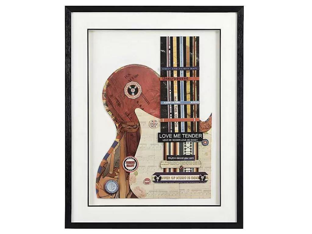 Quadro*OZAIA Quadro Multicolor Colagem Guitarra Efeito 3D Com Moldura Preta De 50 X 70 Cm - Hero